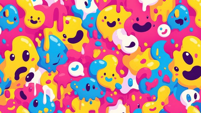 Fototapeta Experience the whimsical delight of a vibrant psychedelic pattern featuring a melting smiling and colorful cartoon face This retro inspired design exudes a playful charm with its dr