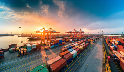 Aerial View of a Bustling Container Terminal