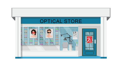 Eye glasses store front with accessories.