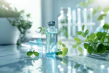 "Organic Research: Lab Setup in Natural Ambiance".A lab setup with an organic feel, blending scientific precision with a soothing, natural environment.