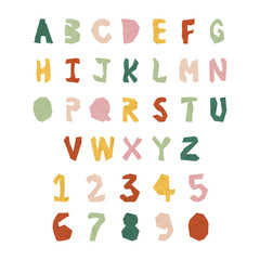 Paper cut alphabet and number png typography letter set