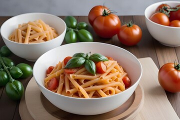tomato pasta in the white bowl