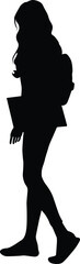 Silhouette of student full body. College woman illustration in vector