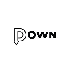 Text Down logo design vector template, down arrow icon