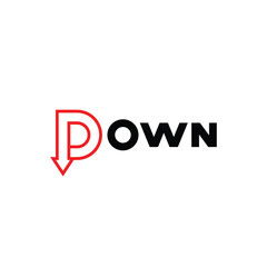 Text Down logo design vector template, down arrow icon