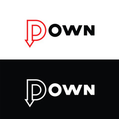 Text Down logo design vector template, down arrow icon