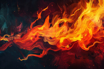 Fototapeta na wymiar A vibrant digital painting portraying a stylized fire, with bold and expressive flames that convey a sense of power and vitality against a solid background.