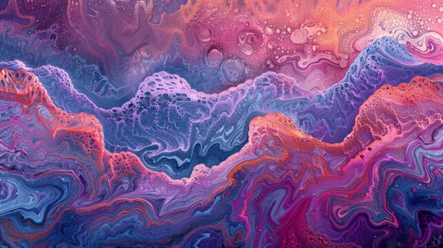 abstract wave painting in pink, pink, purple and blue, in the style of kodak aerochrome, dark cyan and orange