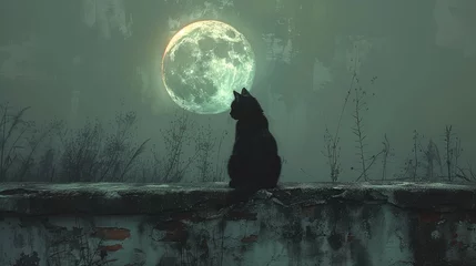 Foto op Canvas cat against the background of the moon © Aliaksei