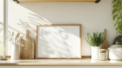Frame Mockup, Stylish and Modern Style Home Kitchen Background, Close-up Frame