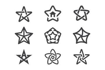 Collection of star outline icons with various shapes