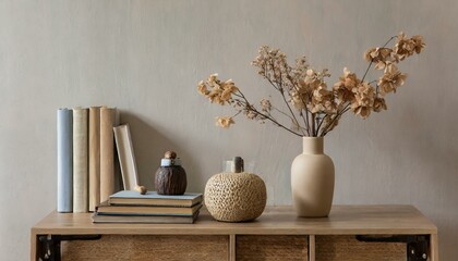 Effortless Elegance: Minimalist Home Decor Template Featuring Beige Sideboard and Personal Accents