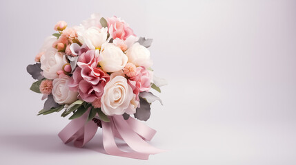 Beautiful bride's bouquet isolated on background, elegant wedding themed design, copy space