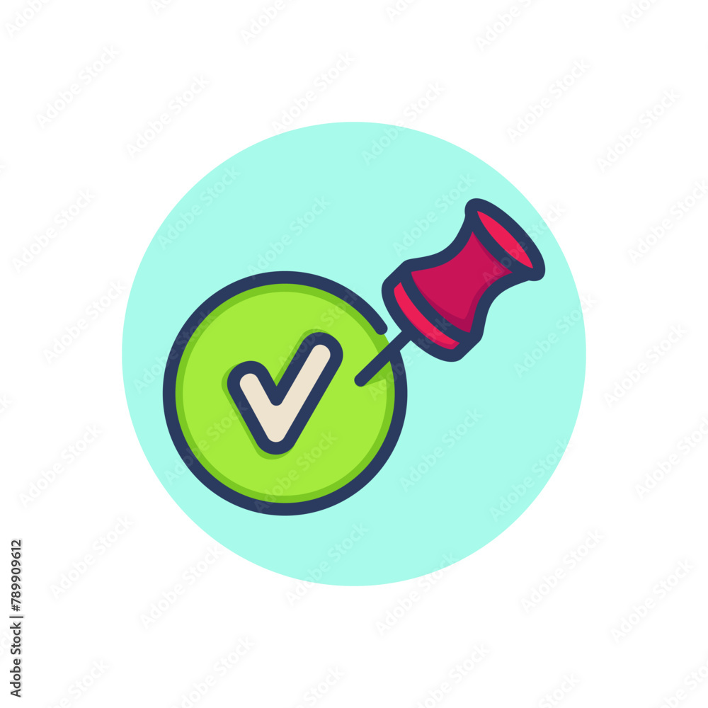 Poster approval seal line icon. test, confirming, control outline sign. check marks and business concept. v