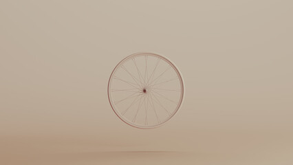 Bicycle wheel thin narrow tyre spokes neutral backgrounds soft tones beige brown 3d illustration render digital rendering