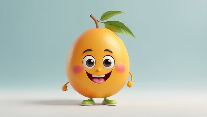Whimsical Citrus Friend: A cheerful animated orange fruit, showcasing endearing features with a wide grin and delightful blush, radiating pure joy and charm. 