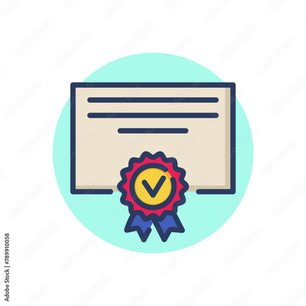 Poster certificate with quality badge line icon. document, achievement, approval outline sign. check marks 