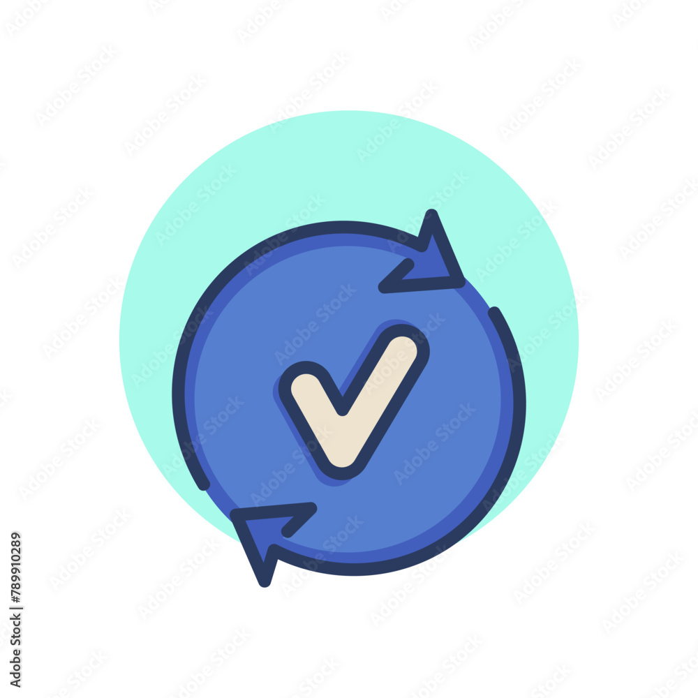 Poster circular control line icon. checkmark, approval, arrow outline sign. check marks and business concep