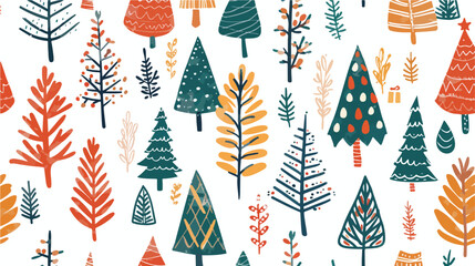 Holiday seamless pattern with different Christmas tre - obrazy, fototapety, plakaty
