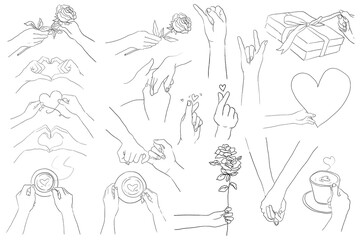 Fototapeta na wymiar Romantic hand gestures png for Valentine’s day design elements set
