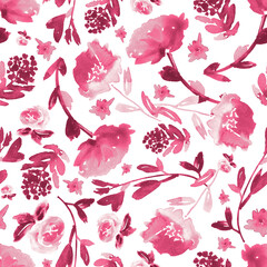Watercolor floral in pink. Seamless pattern.  - 789910604