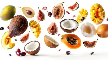 Set with different tasty exotic fruits on white background food, summer and healthy eating concept ,Banner from various fruits isolated on white background