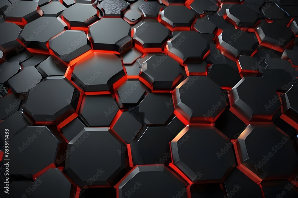Poster abstract black grey metallic overlap red light hexagon mesh design modern luxury futuristic technolo