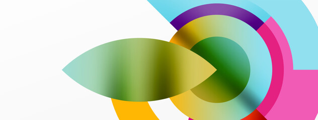 Fototapeta premium A vibrant electric blue circle with a green leaf in the center, set against a white background. This colorful pattern resembles dishware or serveware, a closeup of glass office supplies