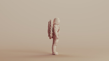 Spaceman astronaut cosmonaut neutral backgrounds soft tones beige brown background clay sculpt side view 3d illustration render digital rendering	