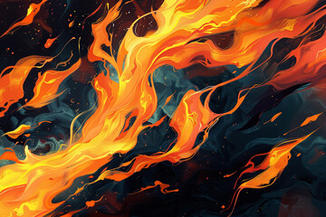 A vivid illustration of a stylized fire, featuring bold and expressive flames that evoke a sense of energy and intensity on a solid background.