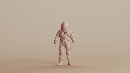 Spaceman astronaut cosmonaut neutral backgrounds soft tones beige brown background clay sculpt front view 3d illustration render digital rendering	