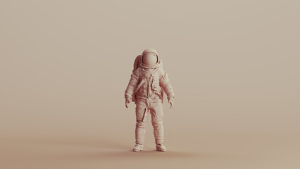 Spaceman astronaut cosmonaut neutral backgrounds soft tones beige brown background clay sculpt front view 3d illustration render digital rendering	
