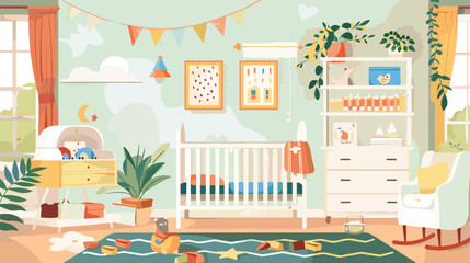 Interior of nursery or baby room full of furniture an