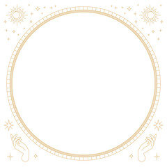 Png two mystic hands round frame linear style in gold