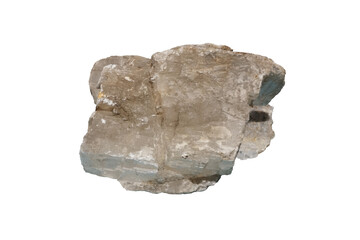 Raw selenite gypsum mineral rock specimen isolated on white background. satin spar, desert rose