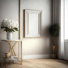 white room with white wall and window  with photo frame mockup