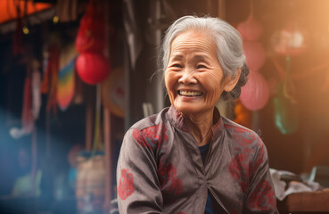 Southeast Asian Elderly Woman Smiling  on the market