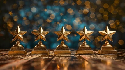 A series of awards lined up in a row - obrazy, fototapety, plakaty