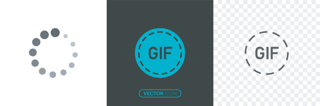  GIF Circle animation outline icon set. Simple gif icon on white and transparent background gif animation button icon for web and mobile design.