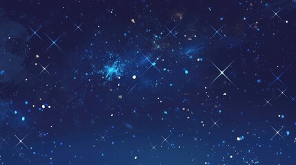 The twinkling stars in a white cartoon flat 2d doodles style are blinking and scattering glitter against a black background reminiscent of a breathtaking night sky
