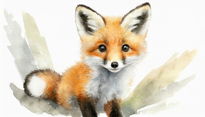 Watercolour painting of a baby fox.