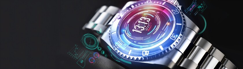 A watch with a digital display showing the time