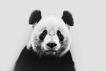 Aesthetic minimalism at its finest, with a black and white panda face on a white background,...