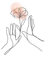 Png hands with flowers pastel orange feminine line art illustration