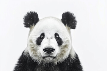 Aesthetic minimalism at its finest, with a detailed shot of a panda face against a white background, captured in HD.