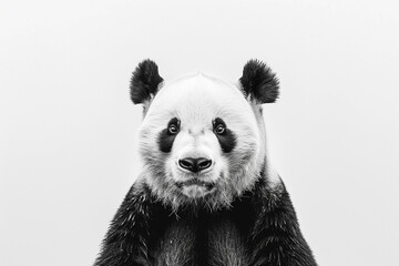 Aesthetic minimalism at its finest, with a detailed shot of a panda face against a white background, captured in HD.