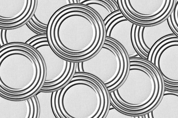 Metal food can. Sealed metal container. Round metal lid texture. Top view conserves. Canned food background. Metal tin conserve can. Circular shape pattern.