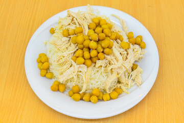 Traditional delicious Turkish food; Turkish style rice pilaf (Turkish name; Arpa sehriyeli. tavuklu, nohutlu, kavurmali, kuru fasulyeli, pirinc pilavi)