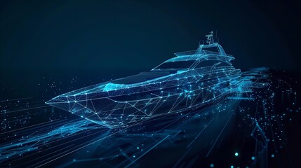 Abstract 3D Illustration of Yacht in Dark Blue