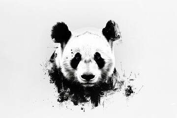 Aesthetically pleasing monochrome composition featuring a minimalist panda face on a white...